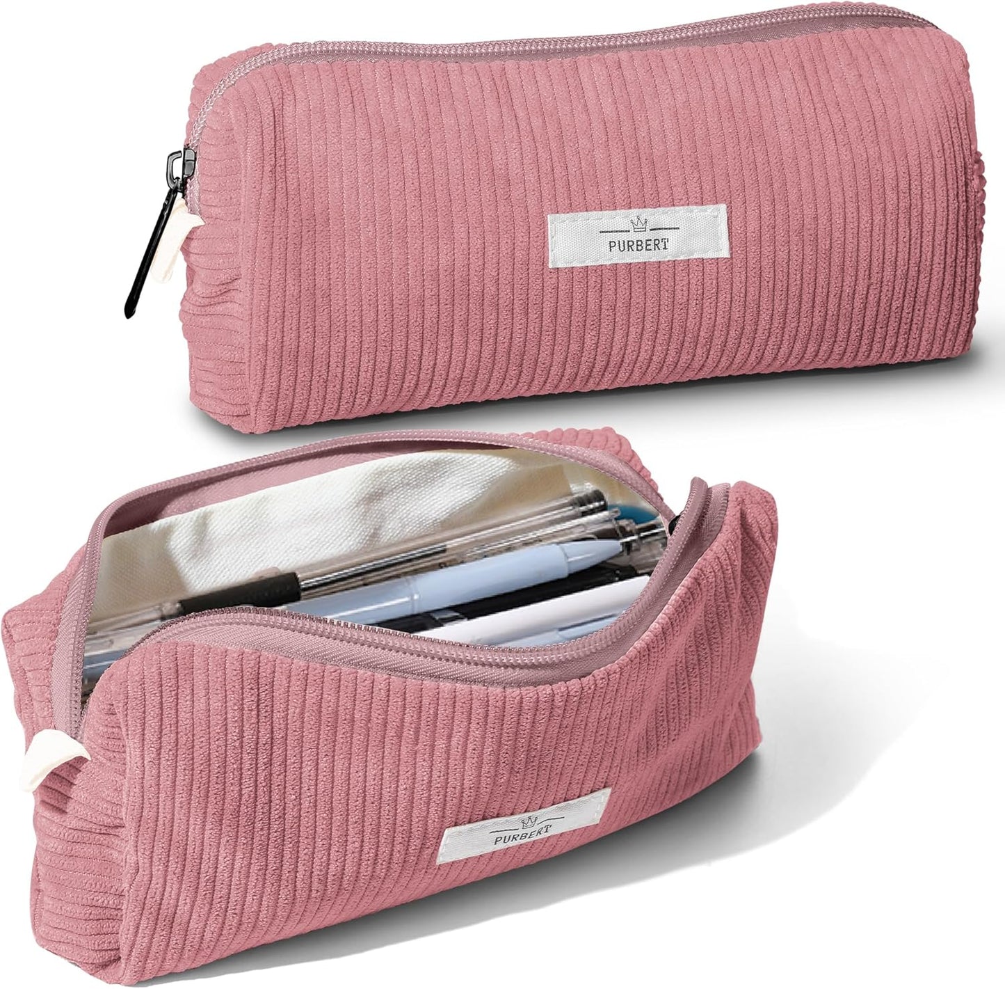 Pencil Bag Pen Case, Soft Corduroy Small Pencil Pouch Organizer with Zipper, Cute Pencil Case Pouch Stationery for Girls and Boys – Apricot