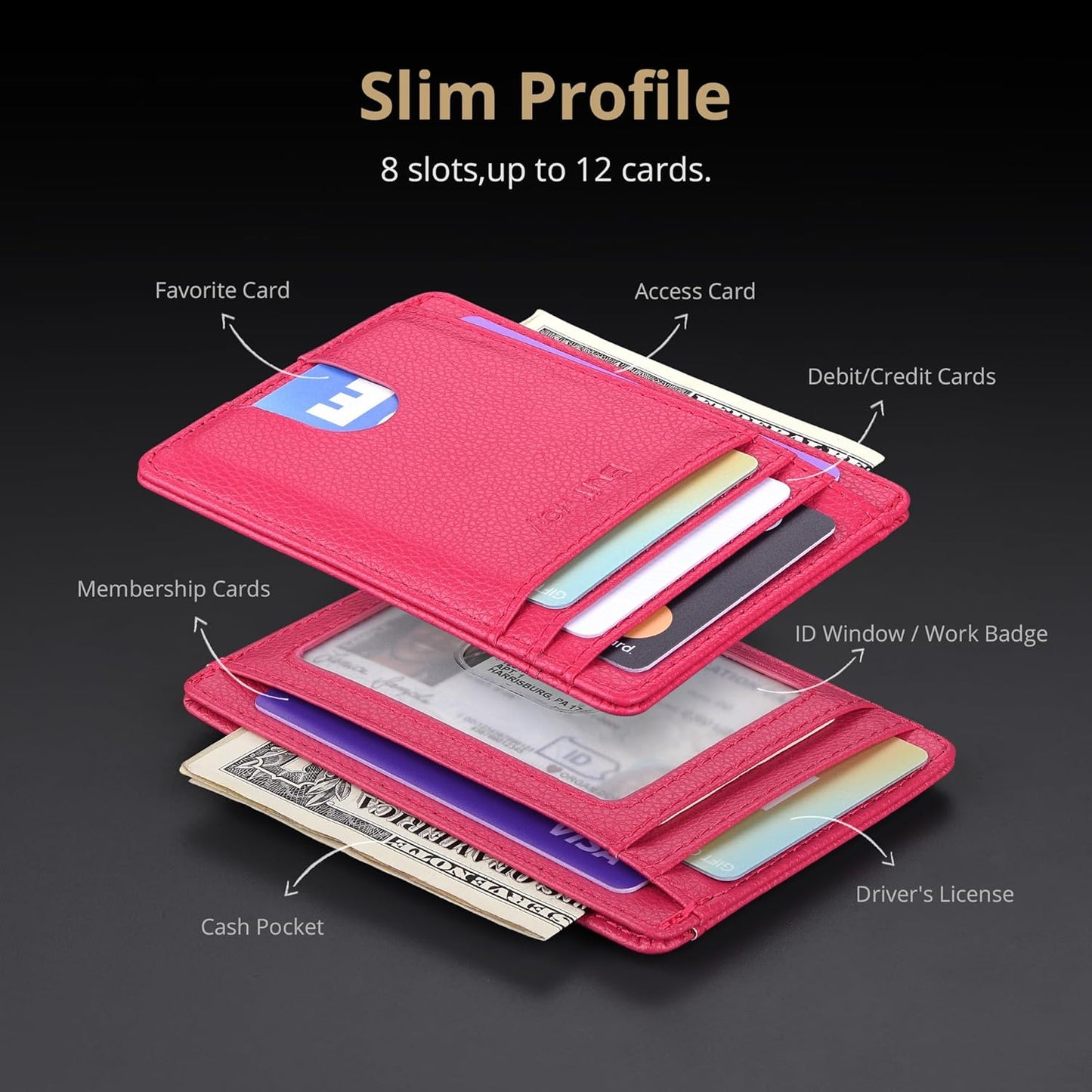 Buffway Slim Minimalist Front Pocket RFID Blocking Leather Wallets for Men and Women - Carbon Fiber Black - Colors A
