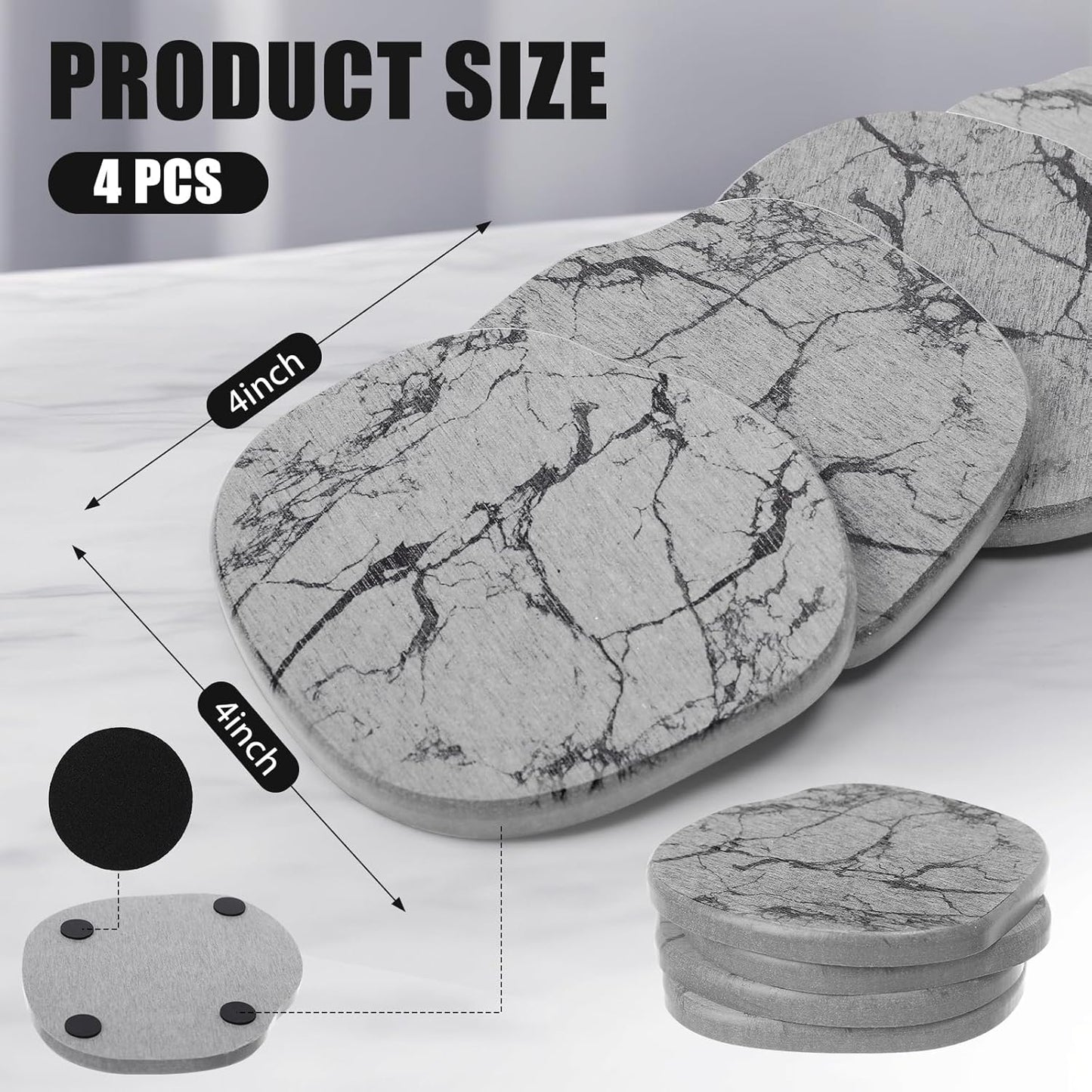 Diatomaceous Earth Coasters Set of 4，Cool Absorbent Quick-Dry Drink Coasters for Desks, Cute Modern Stone Design with Stylish White Aesthetic (4, White)