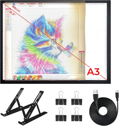 A2 Light Pad 26"x19", 10000+ LUX High Brightness, 3 Colors & 10-Level/Stepless Dimming,Light Board Extra Large with UL Adapter for Diamond Painting, Drawing, Tracing, Sketching-Aluminum Frame