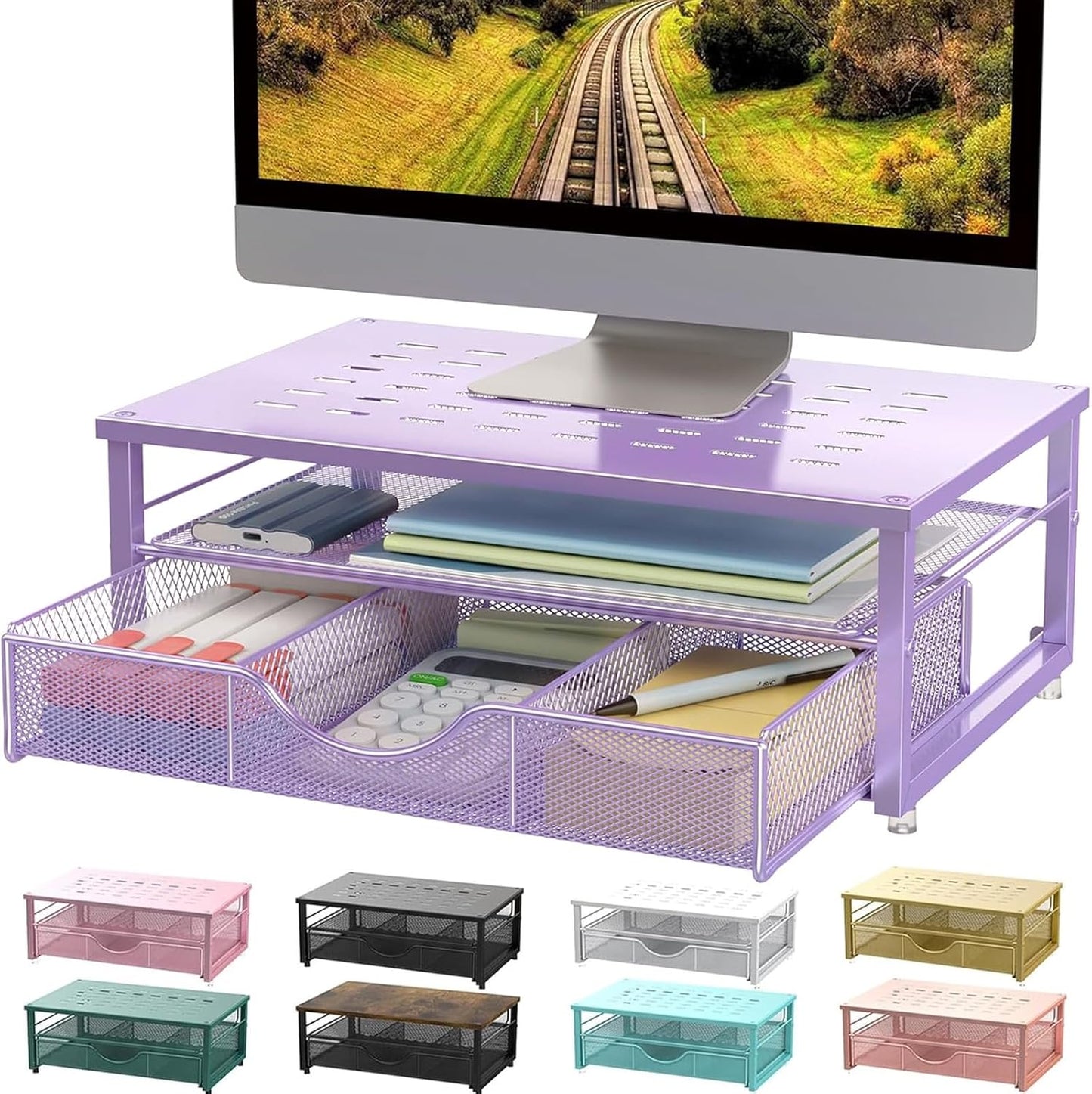 gianotter Computer Monitor Stand Riser, office organizer with Drawer, Office Organizers Storage for Classroom Office Supplies (Wood)