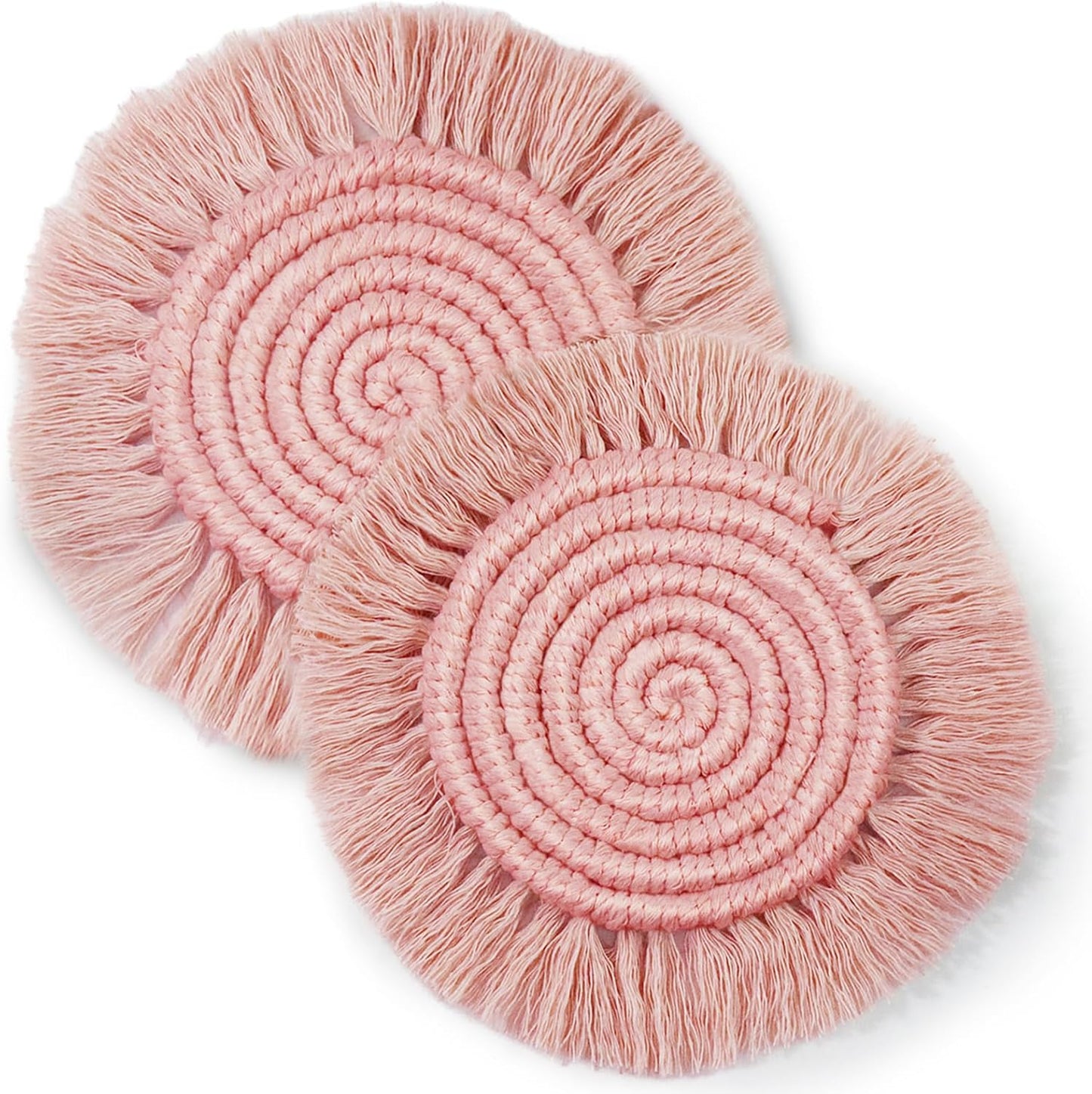 7.4in Boho Coasters for Drinks, Handmade Woven Absorbent Coasters for Desk, Farmhouse Cute Coaster for Mugs Cups - Gifts for Women, Beige