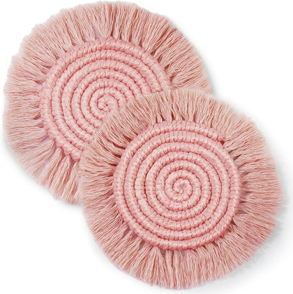 7.4in Boho Coasters for Drinks, Handmade Woven Absorbent Coasters for Desk, Farmhouse Cute Coaster for Mugs Cups - Gifts for Women, Beige