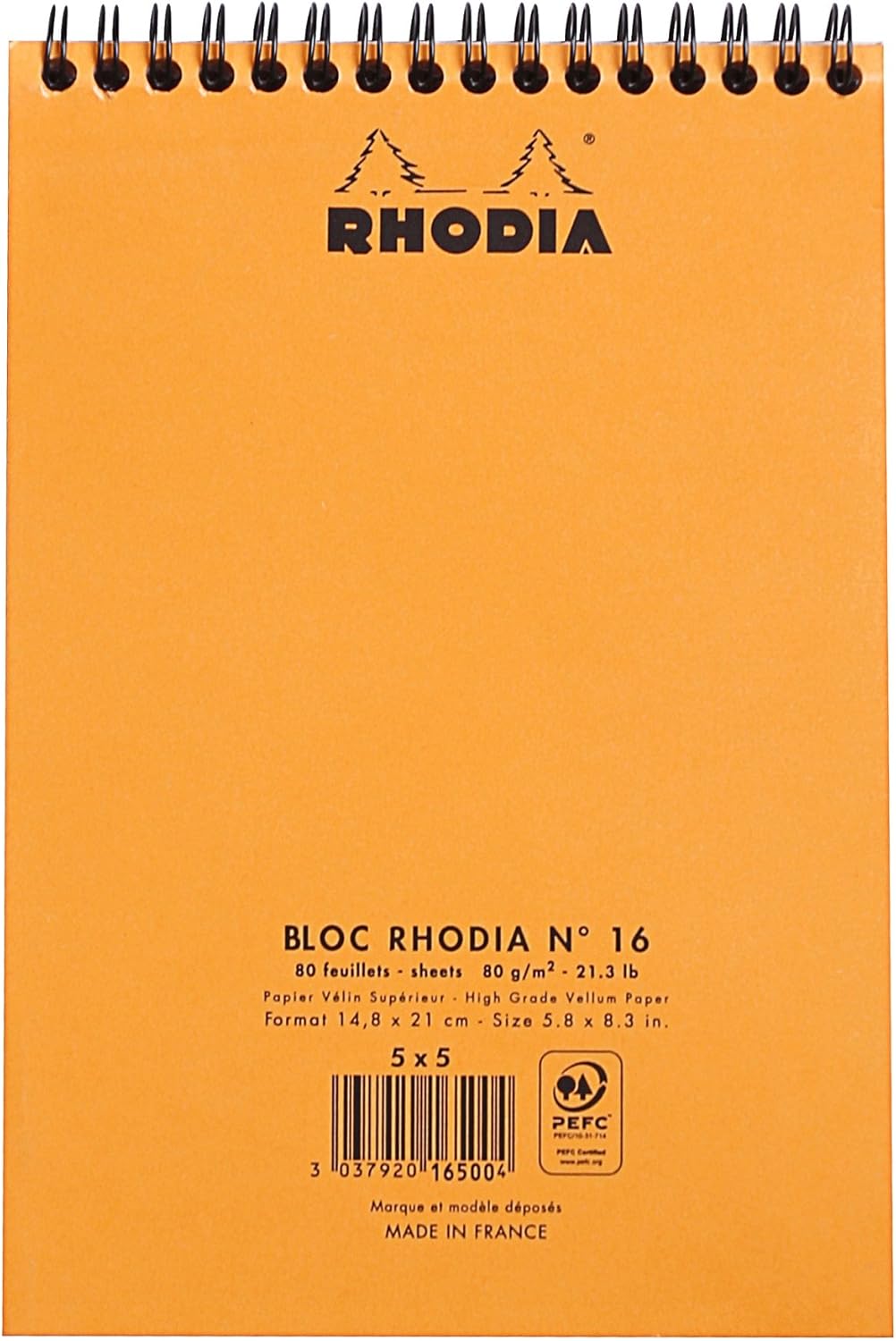 Rhodia #16 Wirebound Notepad 5.8" x 8.3" Dot Pad, Orange Cover