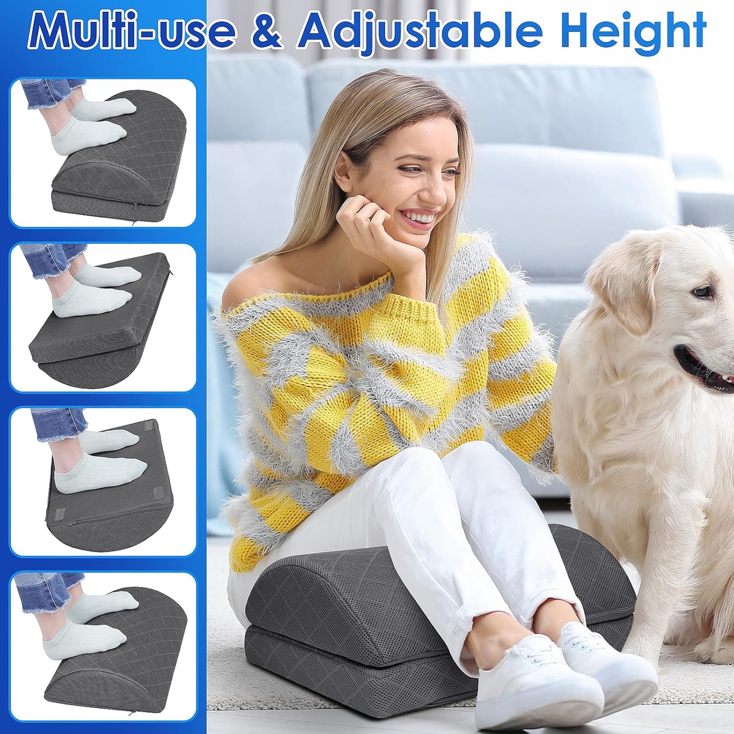 CushZone Foot Rest,Desk & Gaming Accessories,Foot Rest for Under Desk at Work,Comfortable Footrest with 2 Adjustable Heights & Removable Cover, Office Desk Accessories（Gray）