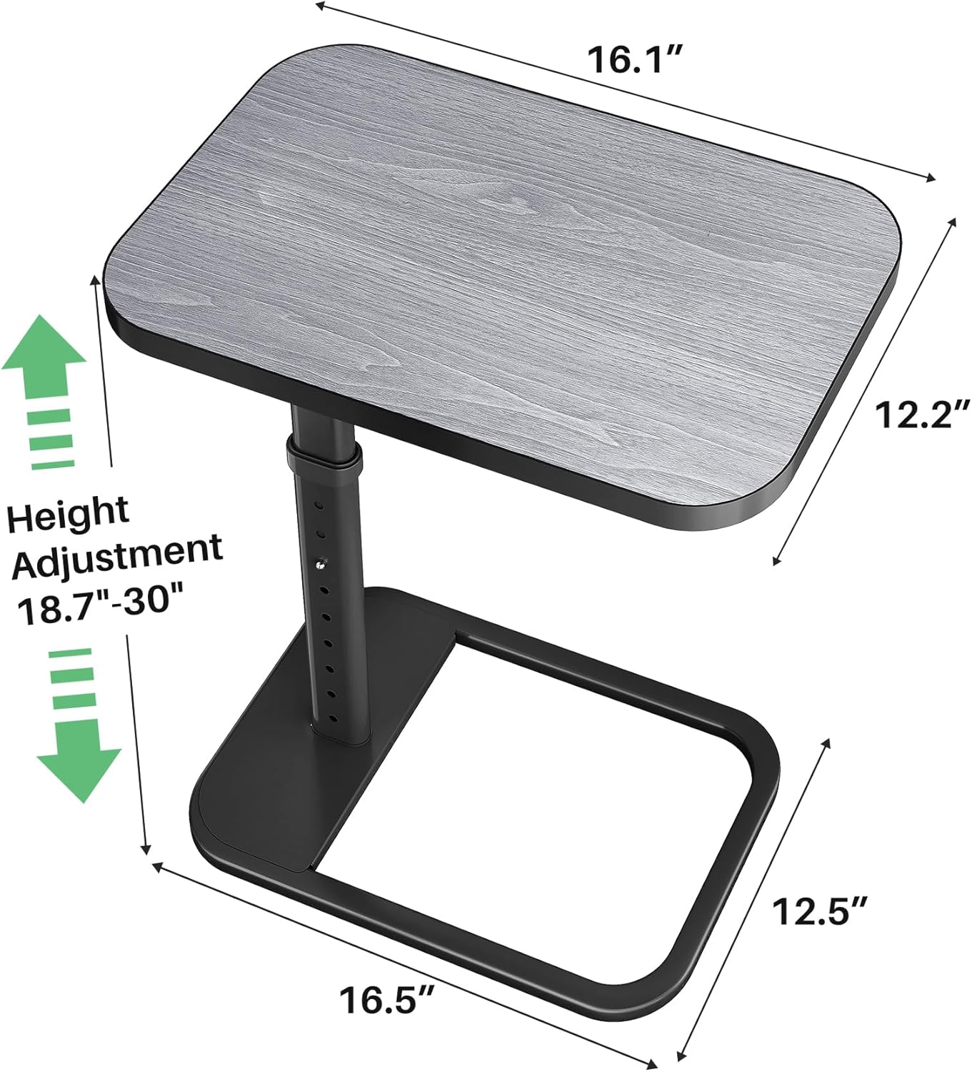 Kitstorack TV Tray Table, Adjustable Height & Flip-Top & Rounded Metal Corners, Snack Table for Couch, Sofa, Bed, Chair, Living Room, C Shaped End Side Table for Eating, Dinner or Laptop, Small Spaces