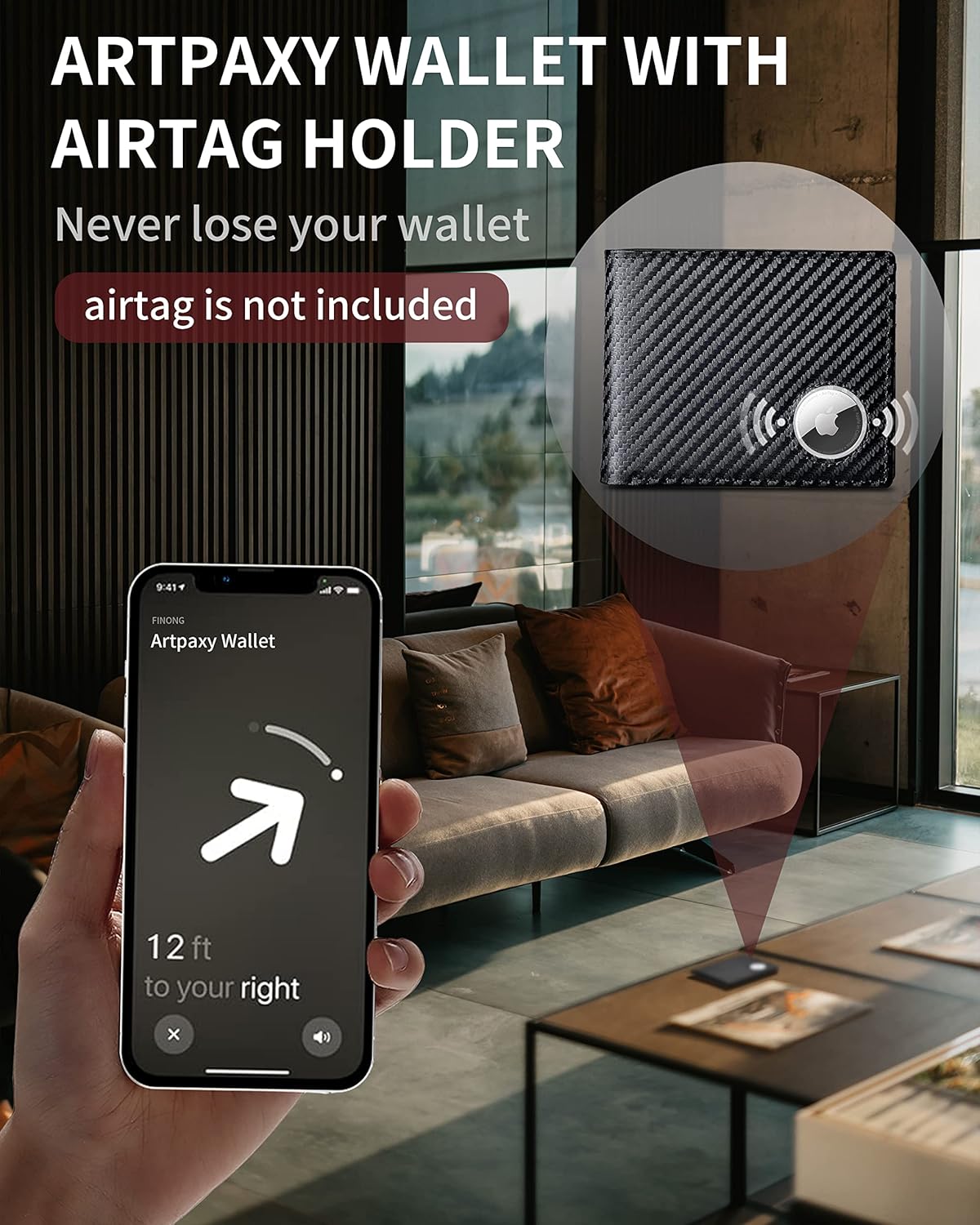 Mens Wallet With AirTag Holder, Bifold Leather RFID Blocking 1-2 ID Windows 12-13 Card Holders, Gift Box and Screen Protector Included, AirTag Not Included
