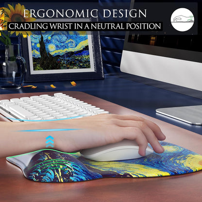 MROCO Ergonomic Mouse Pad with Gel Wrist Rest, Smooth Wrist Support Surface, Non-Slip PU Base for Pain Relief, Comfortable Mousepad for Computer, Laptop, Office & Home, 9.4 x 8.1 in, Black