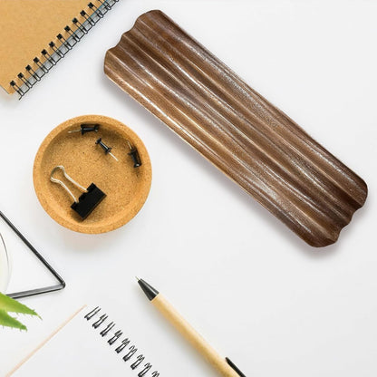 Pen holder Organizer of Office desks, Walnut Desk Pen Stand with 4 Compartments, Wave Pen Tray Office Accessory, Teacher Gifts, Suitable for School, Home, Office Desktop Office Art Accessories