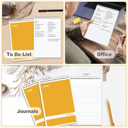 SUNEE 2 Pack Steno Pads 6x9, Gregg Rule, 60 Sheets, Spiral Notebook 6x9, White Paper, Take Notes with Top Spiral Notebook, for School, University, College, Work, Office, Yellow