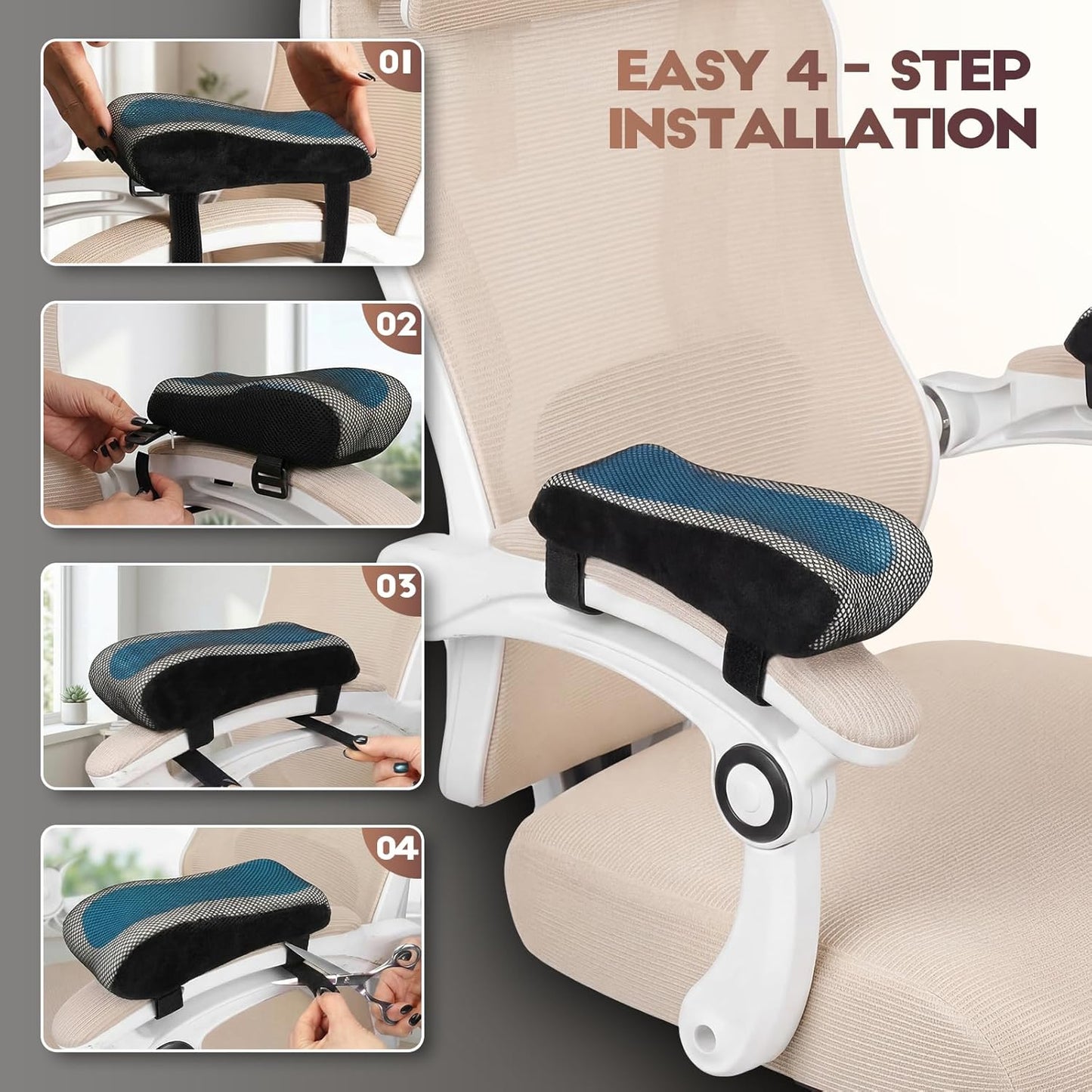 Office Chair Arm Pads, Ergonomic Memory Foam Wheelchair Cover, Arm Rest Pillow for Desk, Computer, Gaming and Elbows (Skin-Friendly Arm Rest Pillow)