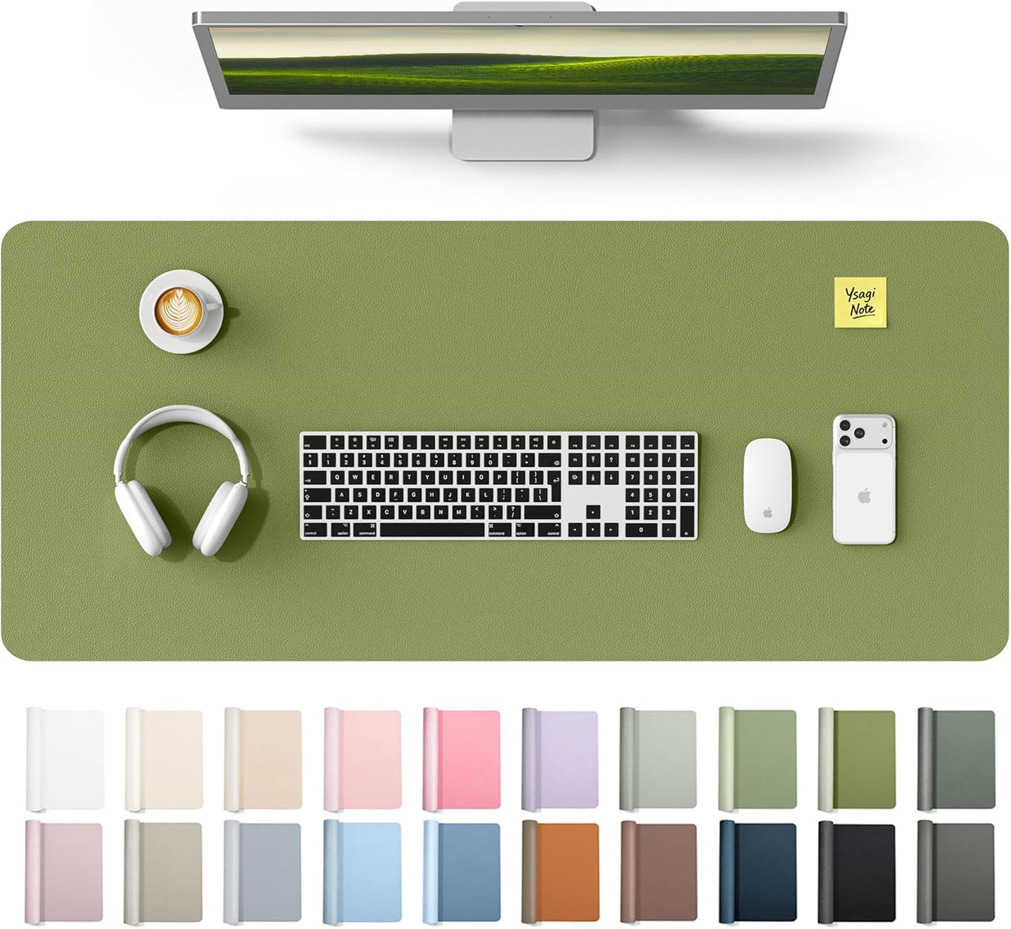 YSAGi Leather Desk Pad Protector, Large Mouse Pad, Non-Slip PU Leather Desk Blotter, Waterproof Writing Pad for Office and Home (31.5" x 15.8", Eggshell) - Colors B