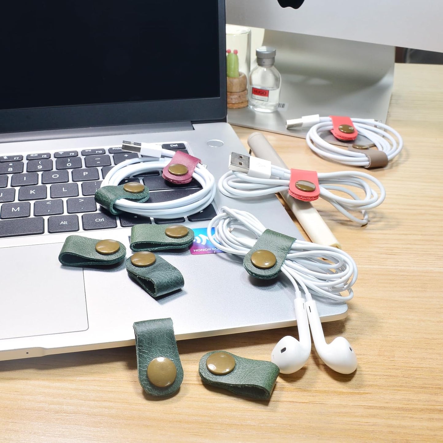 CAILLU Cord Organizer,Cord Keeper,Cable Organizer USB Holder,Cable Straps,Earbud case,wrap Headphone,Headset Winder,Earphone Clips Ties,stocking stuffers for men Gifts Leather