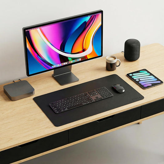 Fenge Desk Pad Mat, Water Resistant Mouse Pad, Double-Sided Mouse Mat with Anti-Slip Cork Base, Faux Leather Desk Blotter for Home Office, Laptop, Mouse, 23.6 x 13.8 Inches, Black