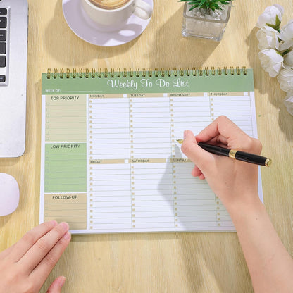 Weekly To Do List Notepad, 8.5''x11'' Weekly Desk Planner with 52 Tear Off Sheets Undated Weekly Planner Habit Tracker & Productivity Organizer for Home School and Work, Light Green