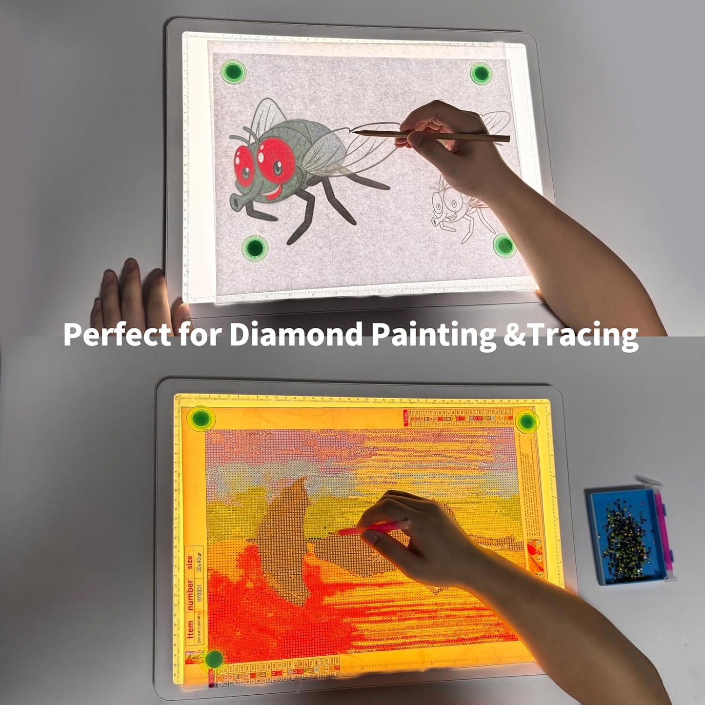 Phylosal Rechargeable A4 LED Light Pad with Built-in Stand, Magnetic Tracing Light Box for Drawing, Diamond Art Light Board with Side Button, Super Bright Light Table for Diamond Painting, Sketching