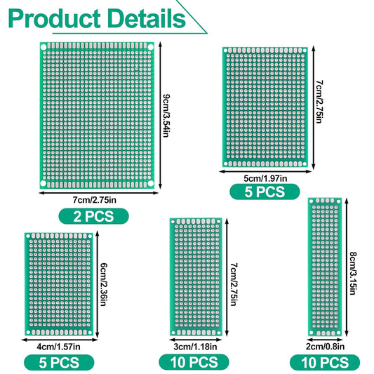 Rindion 32 Pcs PCB Board, Green Circuit Board with 5 Sizes Compatible, Double Sided PCB Prototype Board for DIY Electronics Projects Apply to Soldering Projects