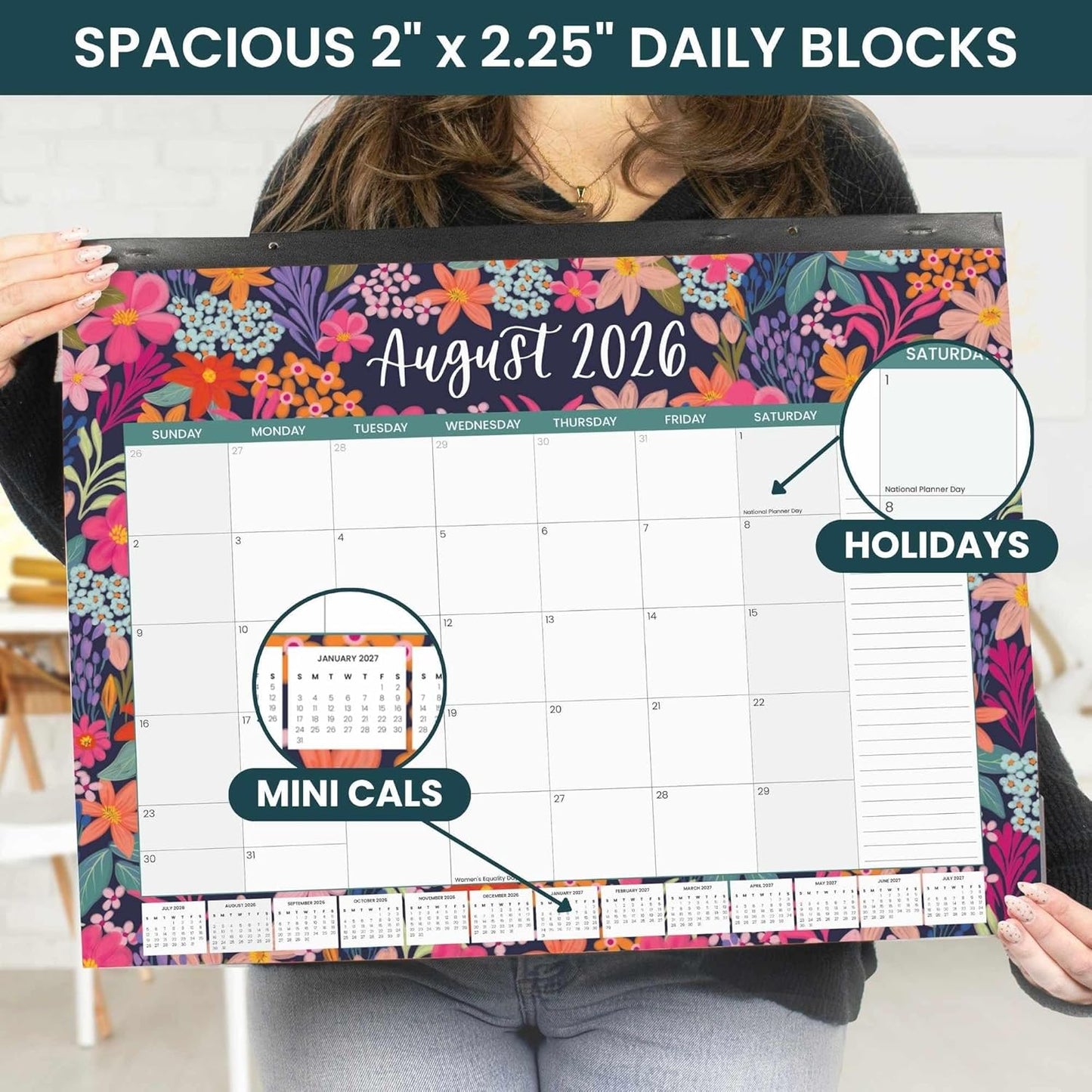 bloom daily planners Desk Calendar 2026-2027 - Academic Year Large Wall Calendar (July 2026 - July 2027) - 21” x 16” Desktop & Hanging Monthly Planner with Stickers for Home or Office - Seasonal