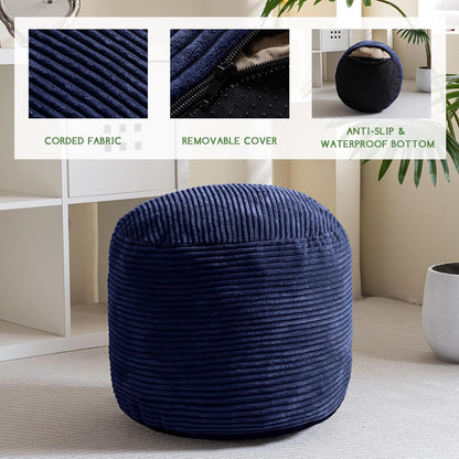HIGOGOGO Round Stuffed Pouf Ottoman, Corduroy Poufs with Foam Chunk Filling, Furry and Fluffy Pouf Foot Stool Storage Ottoman, 20 X 15 Floor Poufs Foot Rest for Living Room, Dark Grey