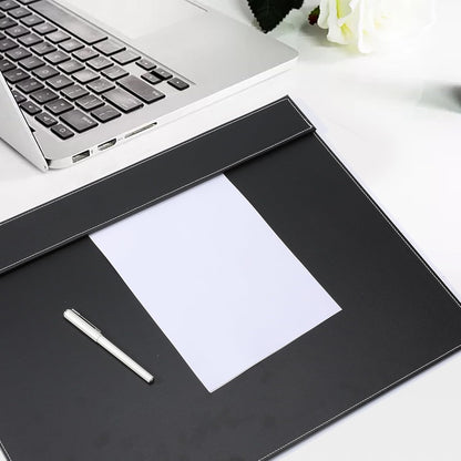 24" x 18" Leather Desk Blotter with Top Rail for Writing Leather Executive Desk Pad Protector Desk Mat for Office Home Workplace Black