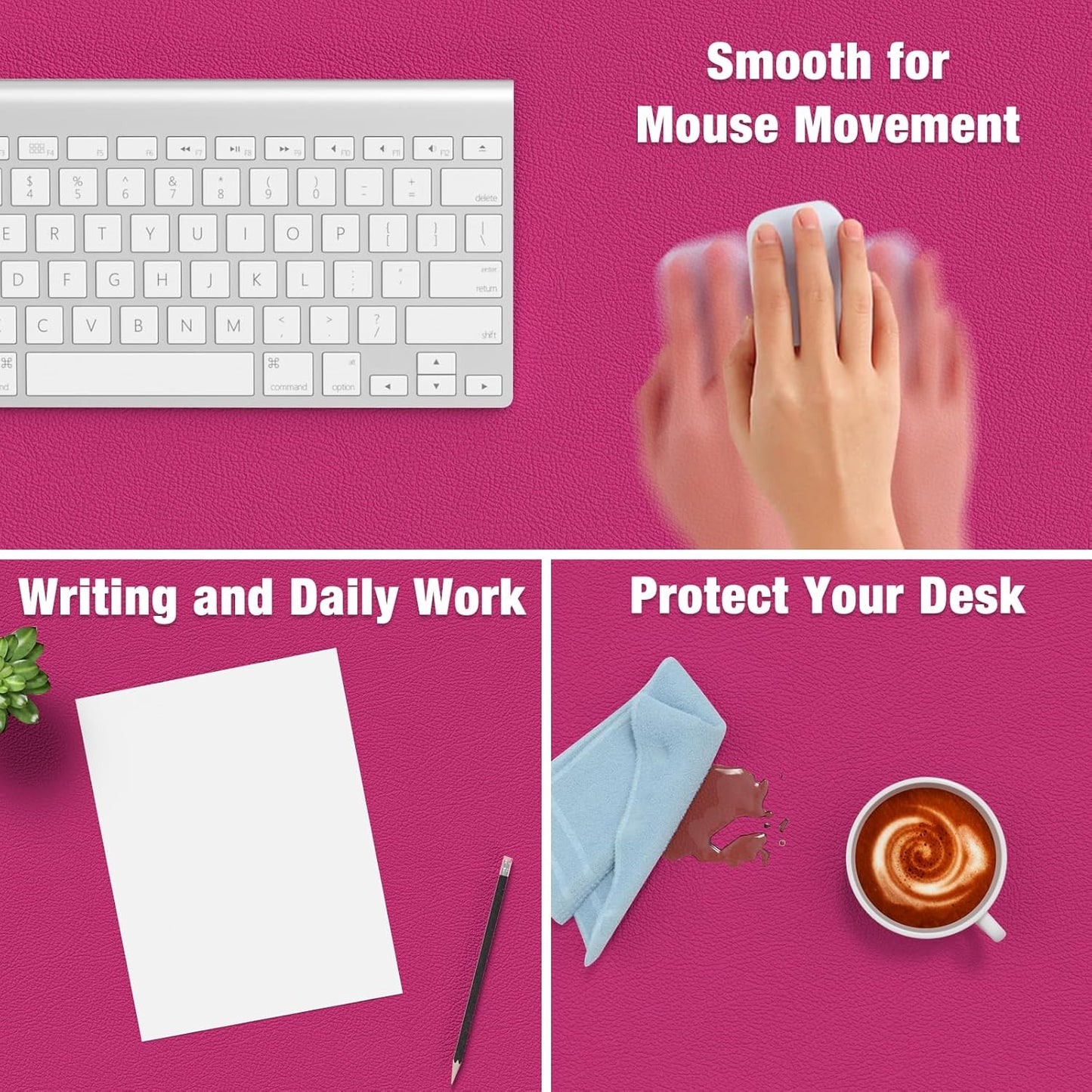 Hsurbtra Desk Pad, 23.6" x 13.8" PU Leather Desk Mat, M Extended Mouse Pad, Waterproof Desktop Blotter Protector, Non-Slip Ultra Thin Small Laptop Keyboard Writing Mat for Office Home, Pink