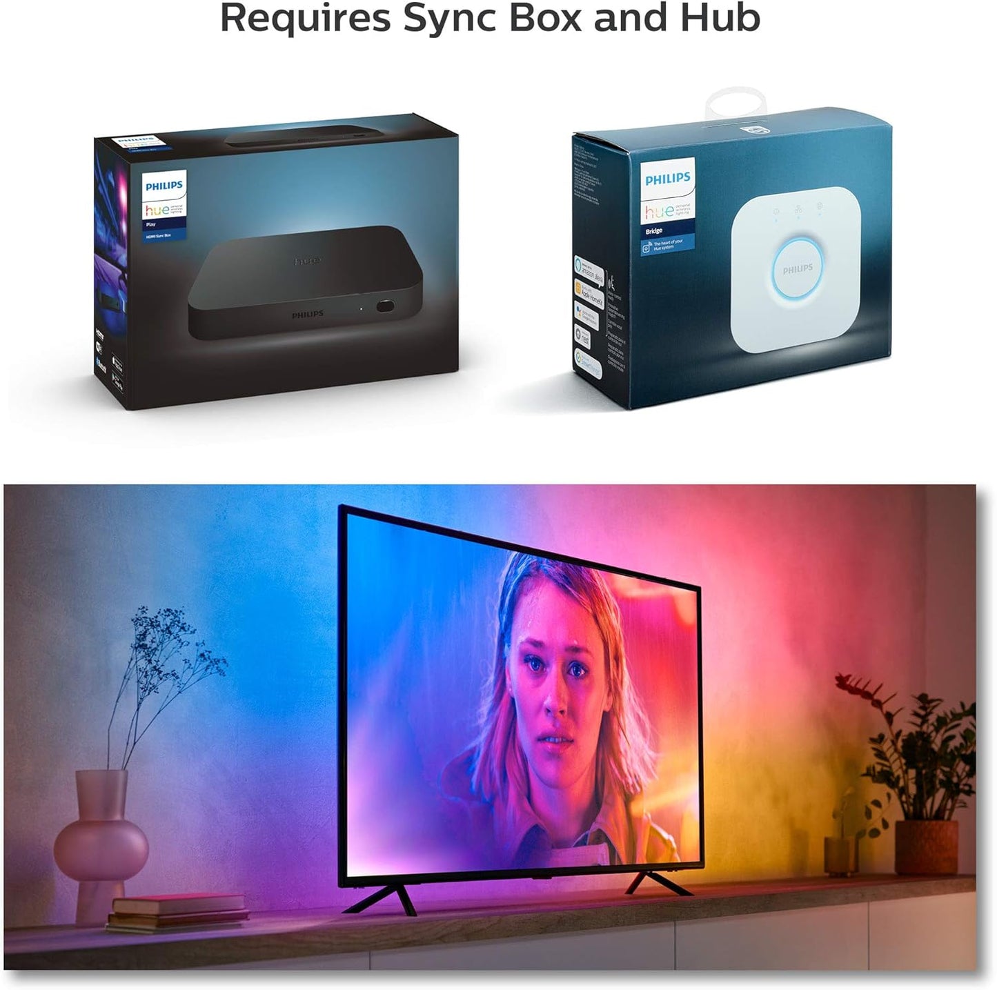 Philips Hue Play Gradient 55" Smart TV Light Strip - Flowing Multicolor LED Color-Changing TV BackLight - Sync with TV, Music, and Gaming - Requires Bridge and Sync Box - Control with App or Voice