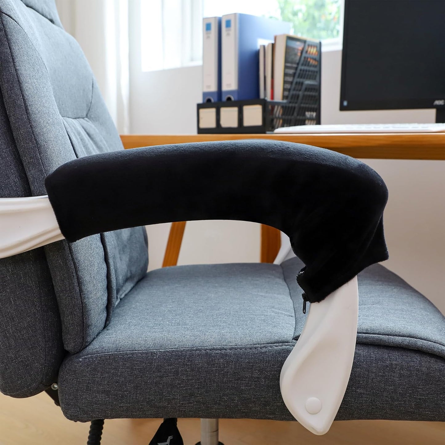 FORCHEER Office Chair Armrest Covers 12-15 Inch Velvet Elastic Black Arm Rest Covers for Desk Computer Chairs Washable