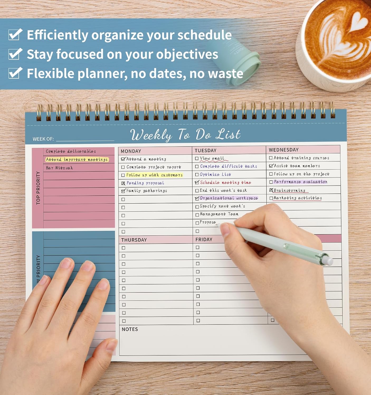 104 Pgs Weekly To Do List Notepad, 52 Duplex-Printed Undated Sheets 100 GSM（8.5"×11") Weekly Desk Planner For Work Home School Office Desk Accessories Supplies & Goal Setting Tasks - Green
