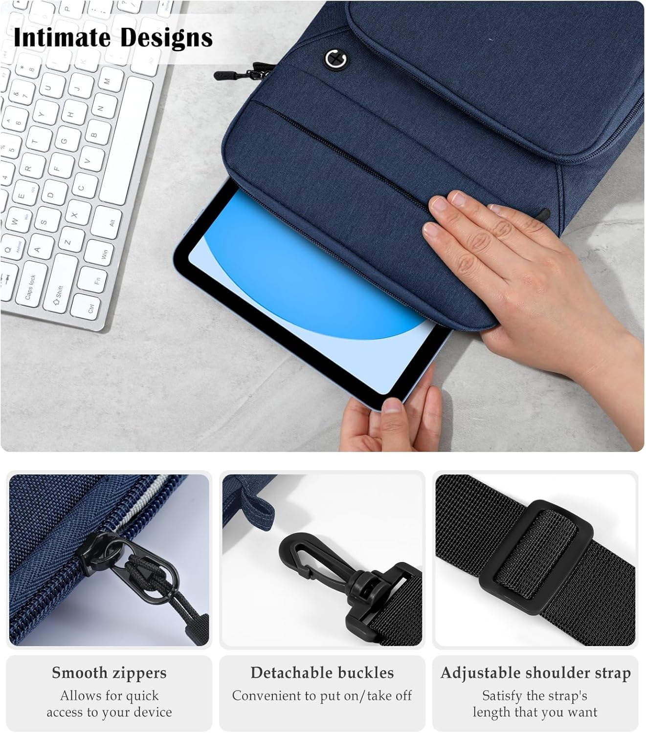 Dadanism 9-11 Inch Tablet Sleeve Bag with Shoulder Strap for iPad (A16) 11", iPad Air M4 Pro M5 11", i-Pad 10th Gen 10.9", i-Pad 9/8/7th Gen 10.2", Galaxy Tab A11+ Plus 11", reMarkable 2 10.3", Black