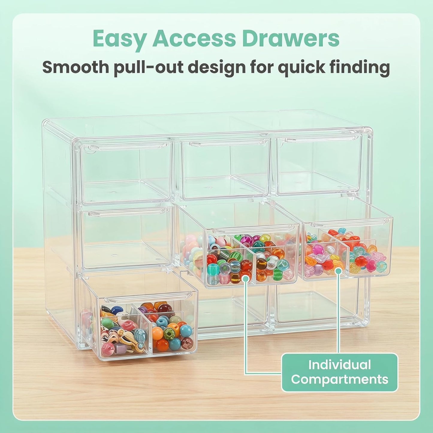 Acrylic Drawer Organizer, Clear Desk Organizer with Drawer, Plastic Stackable Storage Drawers with 6 Drawers, Dustproof Organizers for Jewelry, Craft, Office Supplies