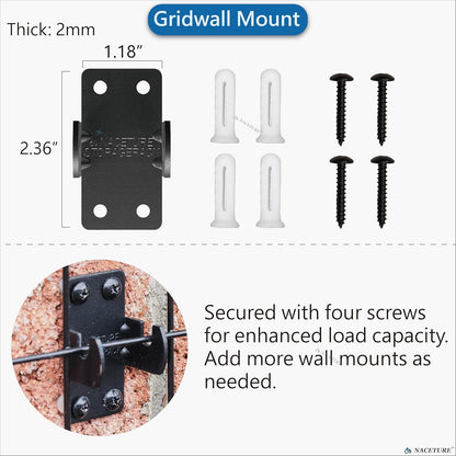 NACETURE Grid Wall Panels- 4 Pcs 2x4 ft Black Grid Wall Panel Display with 16 Gridwall Hooks & 10 S-Hooks, Space Saving Wire Mesh Panels for Retail, Garage, Home & Office Storage