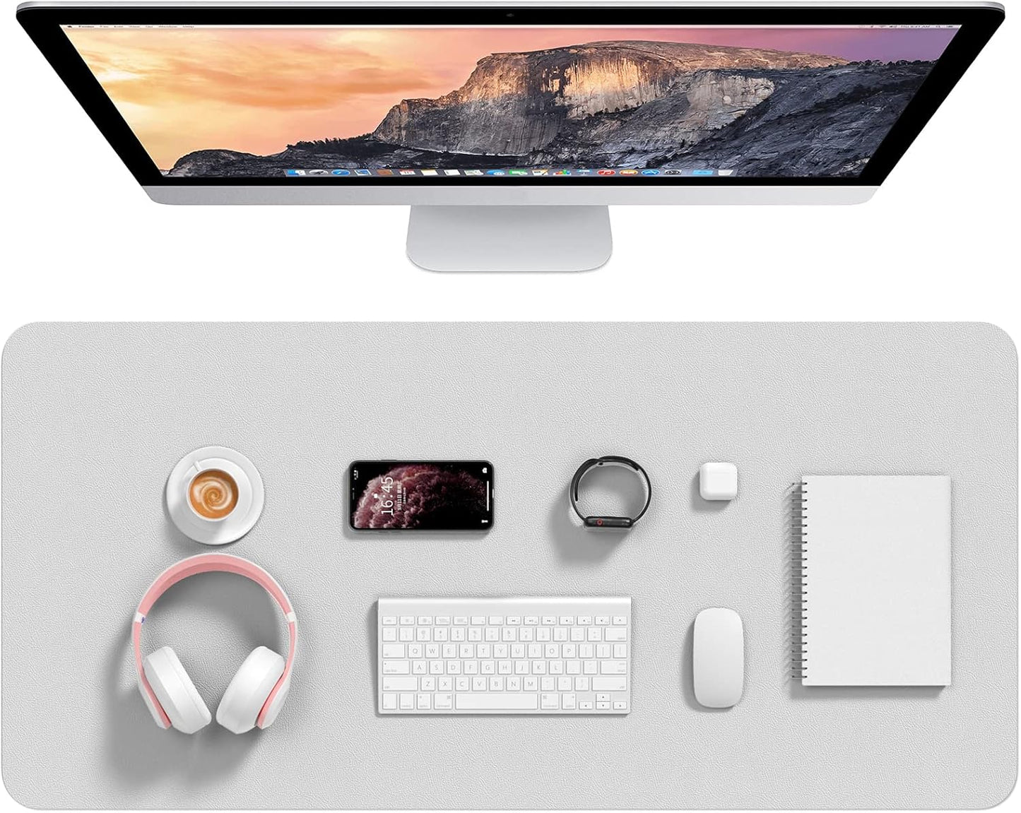 Hsurbtra Desk Pad, 23.6" x 13.8" PU Leather Desk Mat, M Extended Mouse Pad, Waterproof Desktop Blotter Protector, Non-Slip Ultra Thin Small Laptop Keyboard Writing Mat for Office Home, Pink