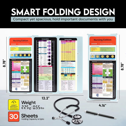 Nursing Clipboard Foldable with Medical Edition Cheat Sheets, 3 Layers Aluminum Foldable Clipboard for Nursing, Notepad for Students, Nursing School Essentials (Black)