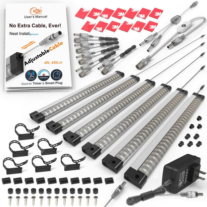 EBD LED Light Bar Built-in Adjustable Cable 12 Pcs Corner Input Under-Counter Light fixtures Work Bench linkable Touch Lights 3000K 5400 Lm Super Bright for Pantry Garage Shelves Closet Shelf