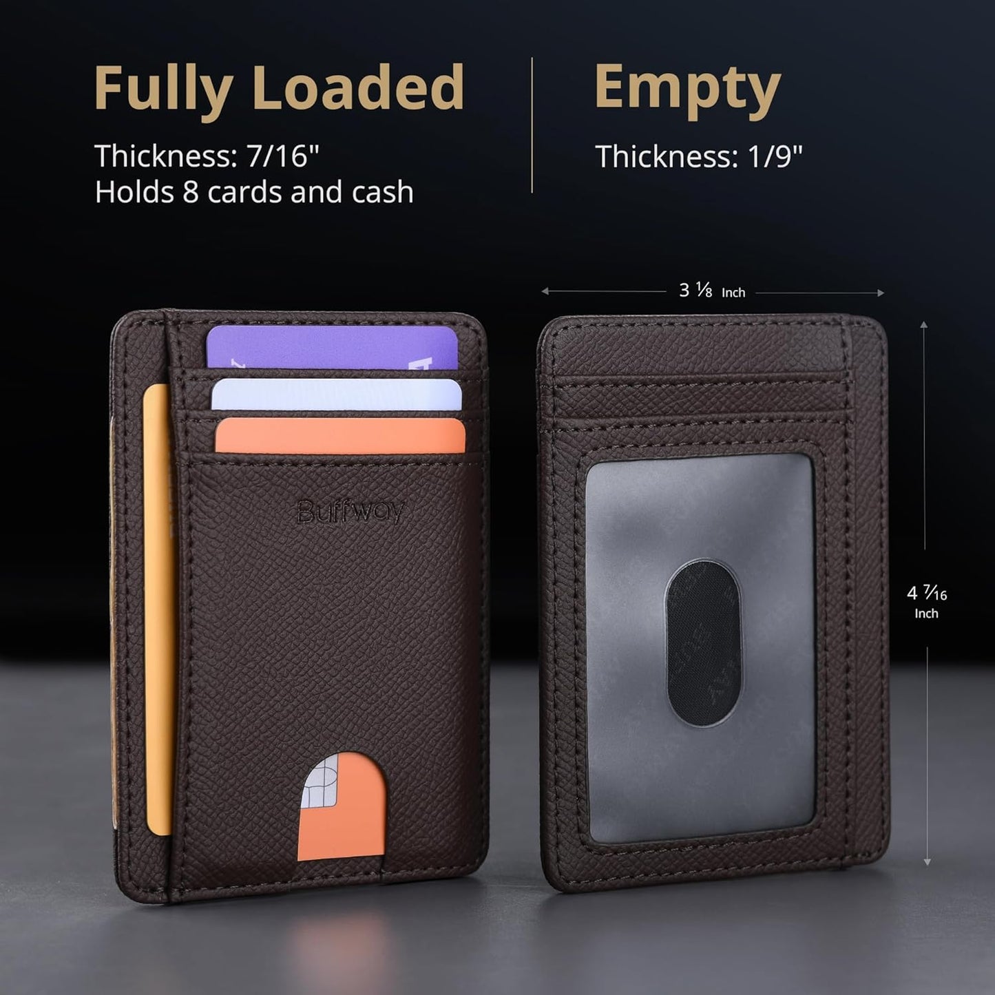 Buffway Slim Minimalist Front Pocket RFID Blocking Leather Wallets for Men and Women - Carbon Fiber Black - Colors B