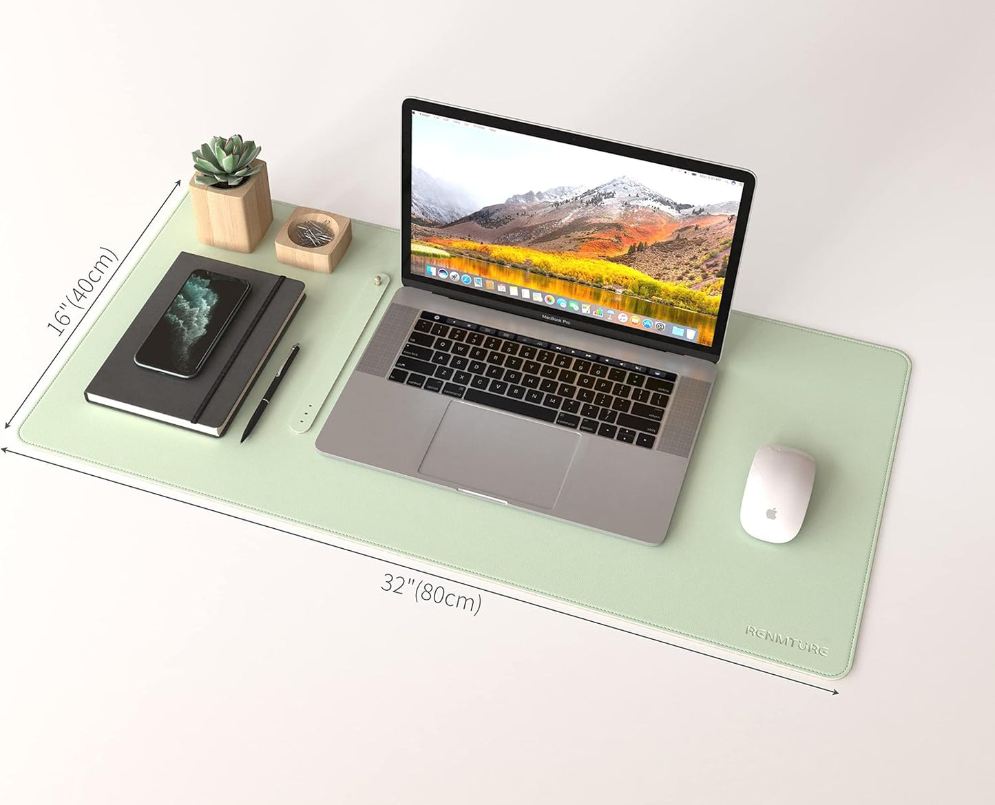 RENMTURE Dual-Sided Mouse Pad, Natural Cork & PU Leather Large Desk Pad for Office and Home Work, Desk Protector Non-Slip, Waterproof, Easy Clean (Olive Green, 32"x16")
