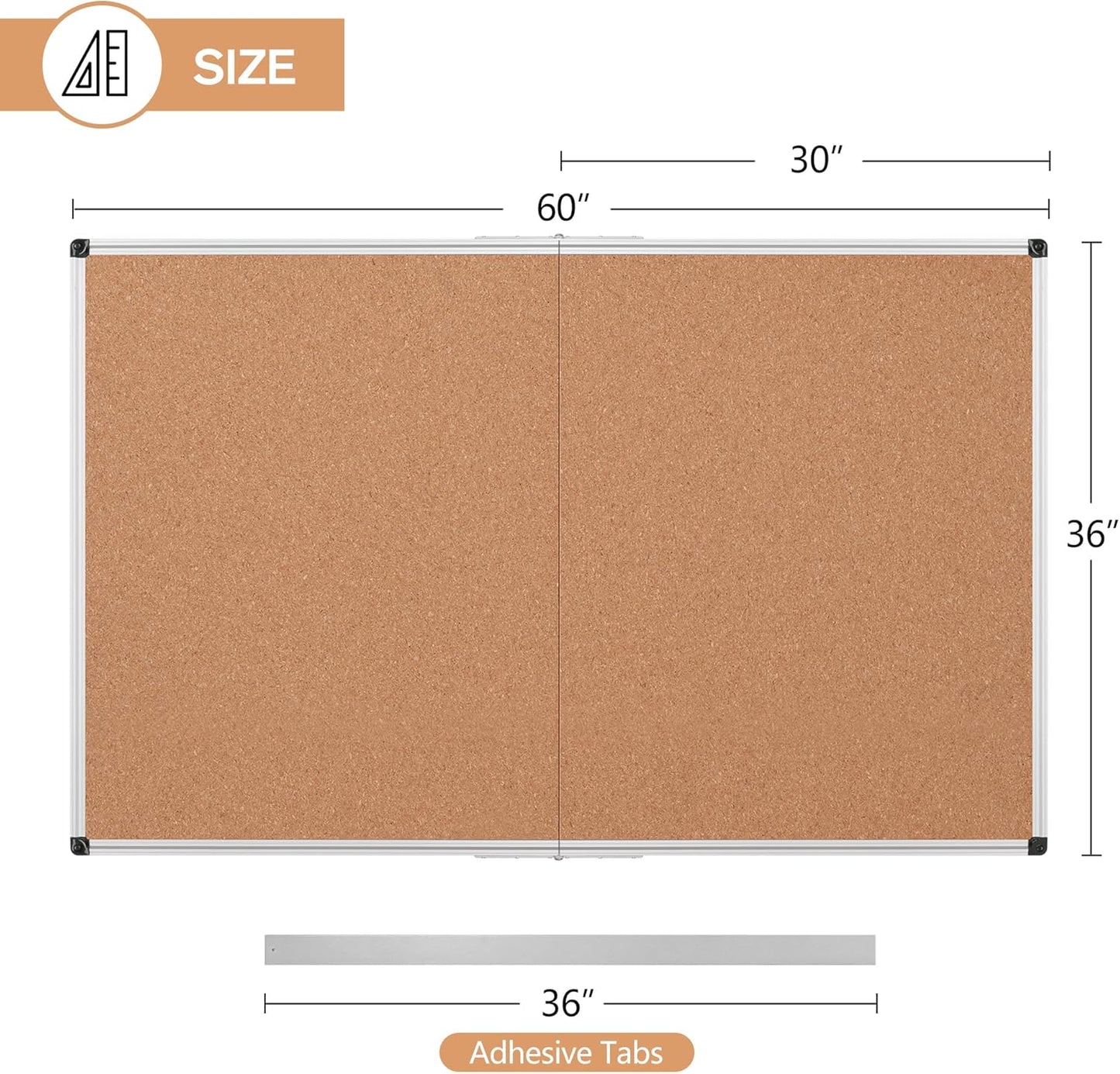 Bulletin Board 36 x 48, Silver Aluminium Framed 4x3 Large Wall Mounted Cork Office Notice Pin Board