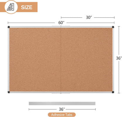 Bulletin Board 36 x 48, Silver Aluminium Framed 4x3 Large Wall Mounted Cork Office Notice Pin Board