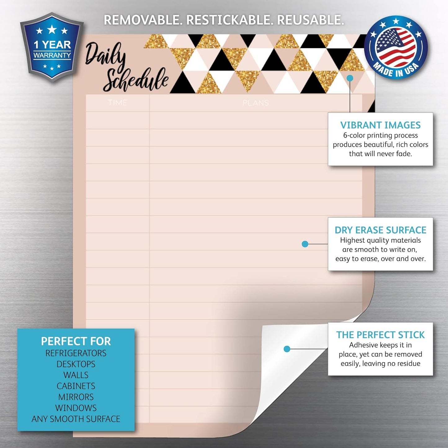 Dry Erase Daily Schedule Planner Sticker Decal by Glassboard Studio | Removable & Reusable | Magnetic Fine-Tip Marker Included (9 x 12 inches, White)