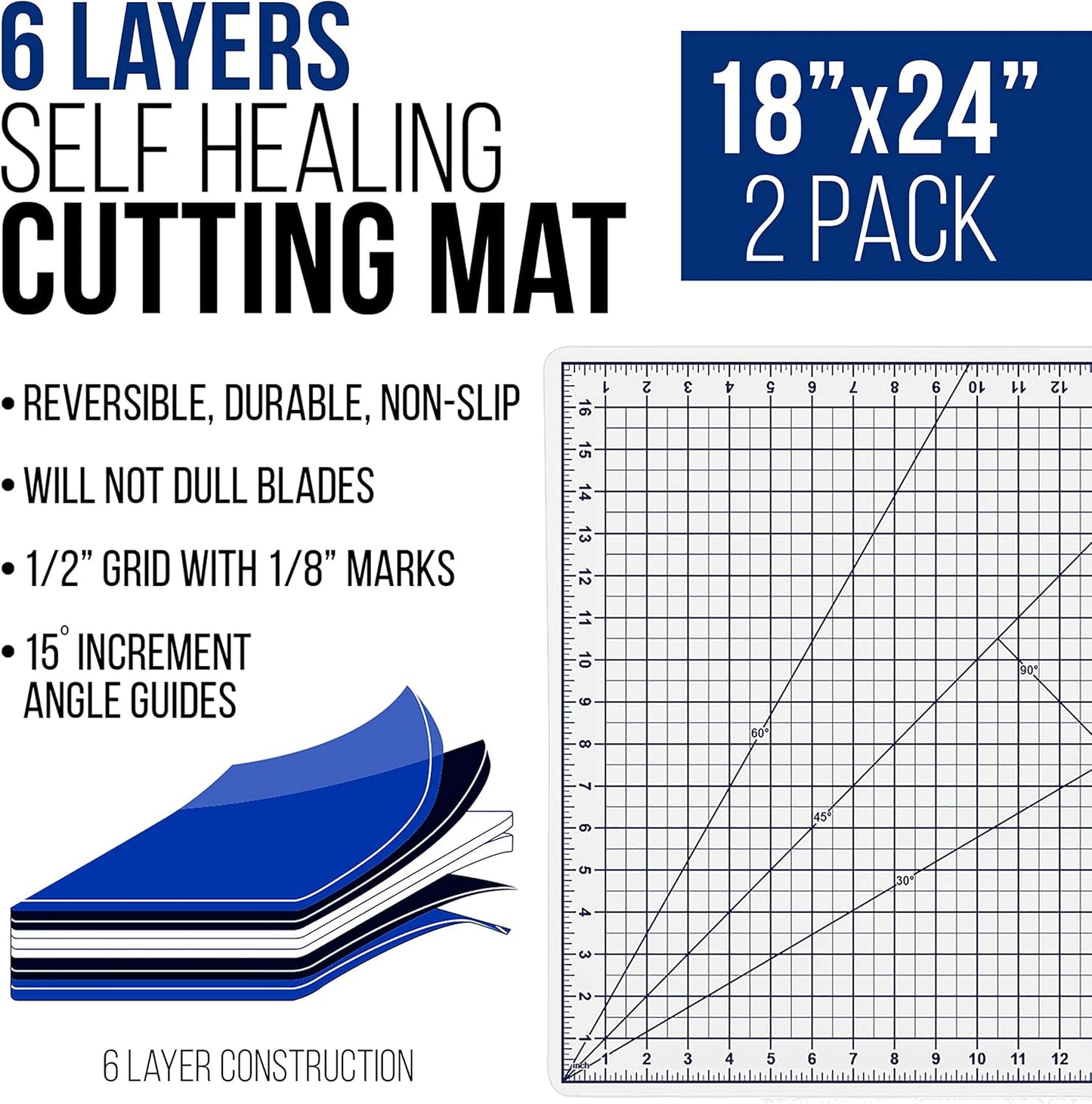 U.S. Art Supply 18" x 24" Self-Healing Cutting Mat 5-Ply - Double-Sided Pink/Blue Craft Mat, Non-Slip Cutting Mats for Crafts, Sewing, Quilting, Scrapbooking
