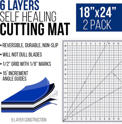 U.S. Art Supply 18" x 24" Self-Healing Cutting Mat 5-Ply - Double-Sided Pink/Blue Craft Mat, Non-Slip Cutting Mats for Crafts, Sewing, Quilting, Scrapbooking