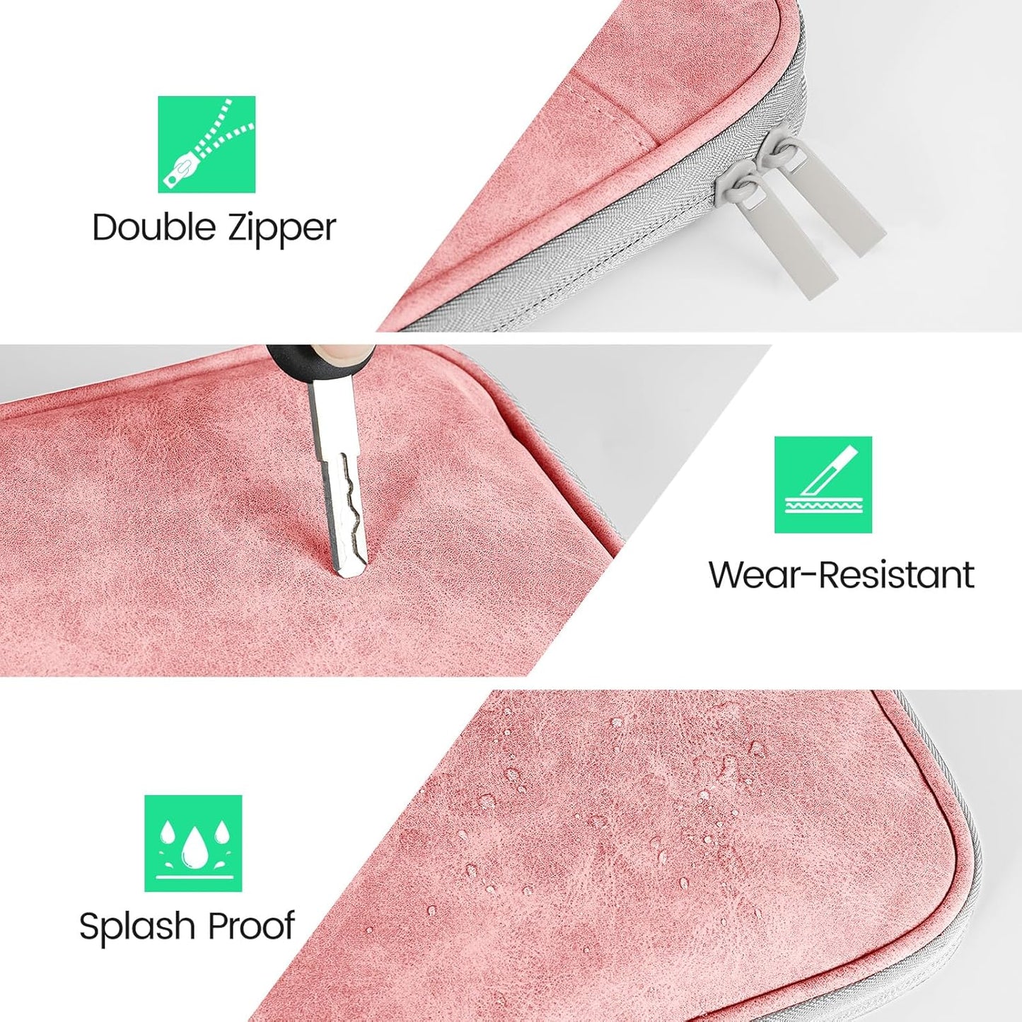 DTTO 9-11 Inch Tablet Sleeve Bag for iPad A16, iPad Air 11-inch M3 M2 / Air 5/4th Gen 10.9", iPad Pro 11 M4, iPad 10/9/8/7th Gen, Galaxy Tab A9+, Waterproof Travel Bag, Pink