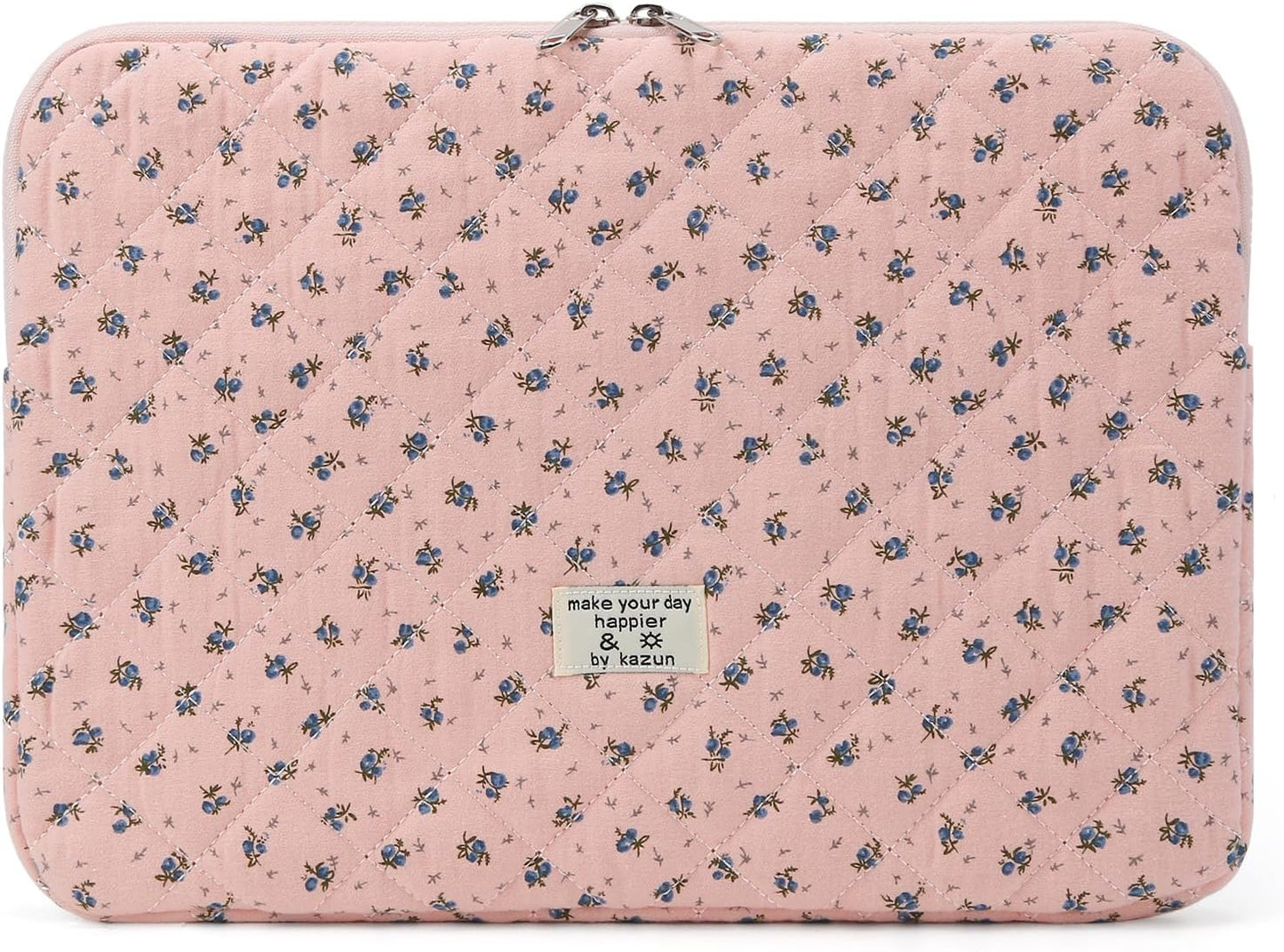 Puffy Laptop Sleeve 13 Inch Cute Quilted Laptop Protective Case Padded Floral Computer Sleeve for MacBook (A-Blue, 13 Inch)
