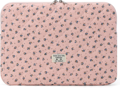 Puffy Laptop Sleeve 13 Inch Cute Quilted Laptop Protective Case Padded Floral Computer Sleeve for MacBook (A-Blue, 13 Inch)