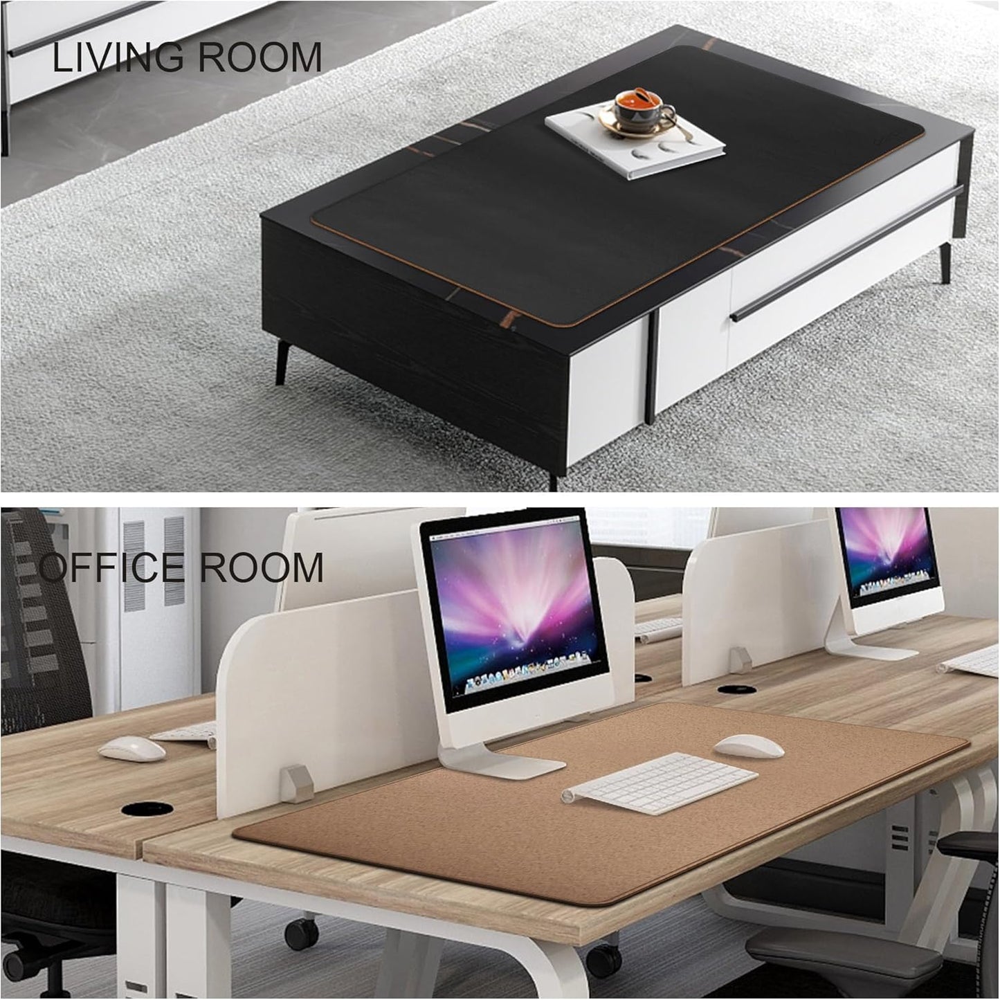 Chihein 2XL 35" x 16" Cork & PU Leather Desk Mat, Dual Sided Desk Pad Protector, Waterproof Writing Blotter for Gaming, Office, Home (Black)
