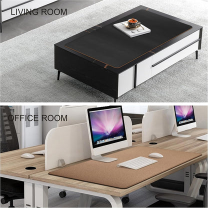 Chihein 2XL 35" x 16" Cork & PU Leather Desk Mat, Dual Sided Desk Pad Protector, Waterproof Writing Blotter for Gaming, Office, Home (Black)