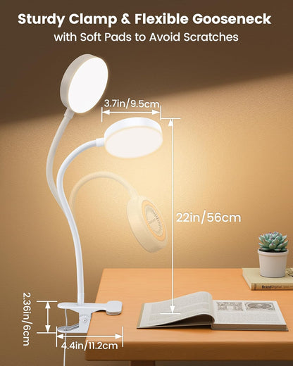 Glocusent 72 LED Clip on Lamp with Remote, Reading Light with Amber Ring, 3 Colors & 5 Dimmable Bed Lamp, 30/60-Min Auto Off Timer, Clamp Light for Headboard/Dorm/Bunk (Black)