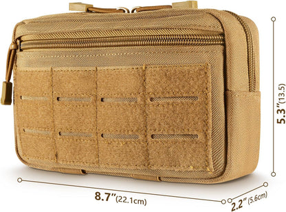FRTKK Tactical Molle Admin Pouch Utility Laser Cut EDC Tool Pouch Bag Horizontal Modular Pouches Include US Flag Patch and Keychain