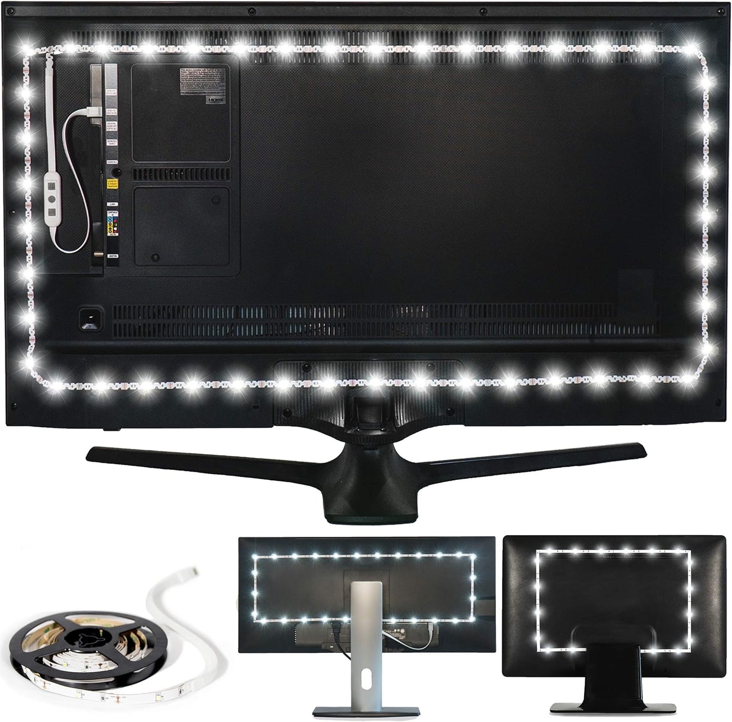 Luminoodle Color Bias Lighting, USB TV and Monitor Backlight LED Strip Lights Kit with Dimmer, Remote - 6.6 ft for 24" to 60" TV - Medium