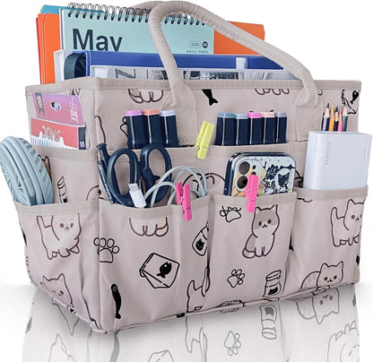 Cupohus Art Organizer Craft Storage Tote Bag with Pockets and Handles, Oxford Fabric Carrying Caddy for Teacher, Officer, Artist, Traveler –Purple